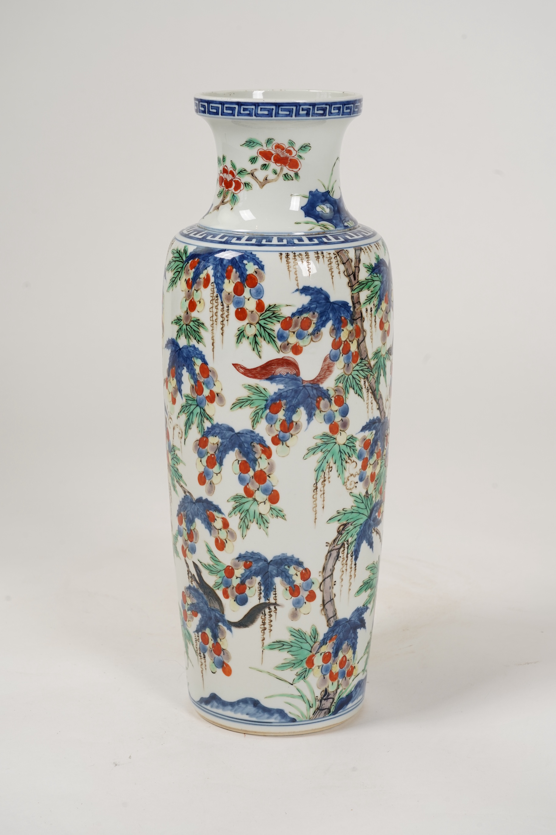 A Chinese wucai ‘squirrel and grapevine’ sleeve vase, Kangxi style